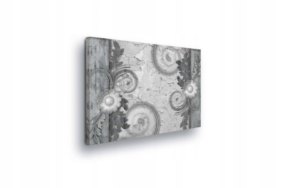 Obraz 100x75 Vintage Antik Ornament Květiny Relief Textura Monochrom