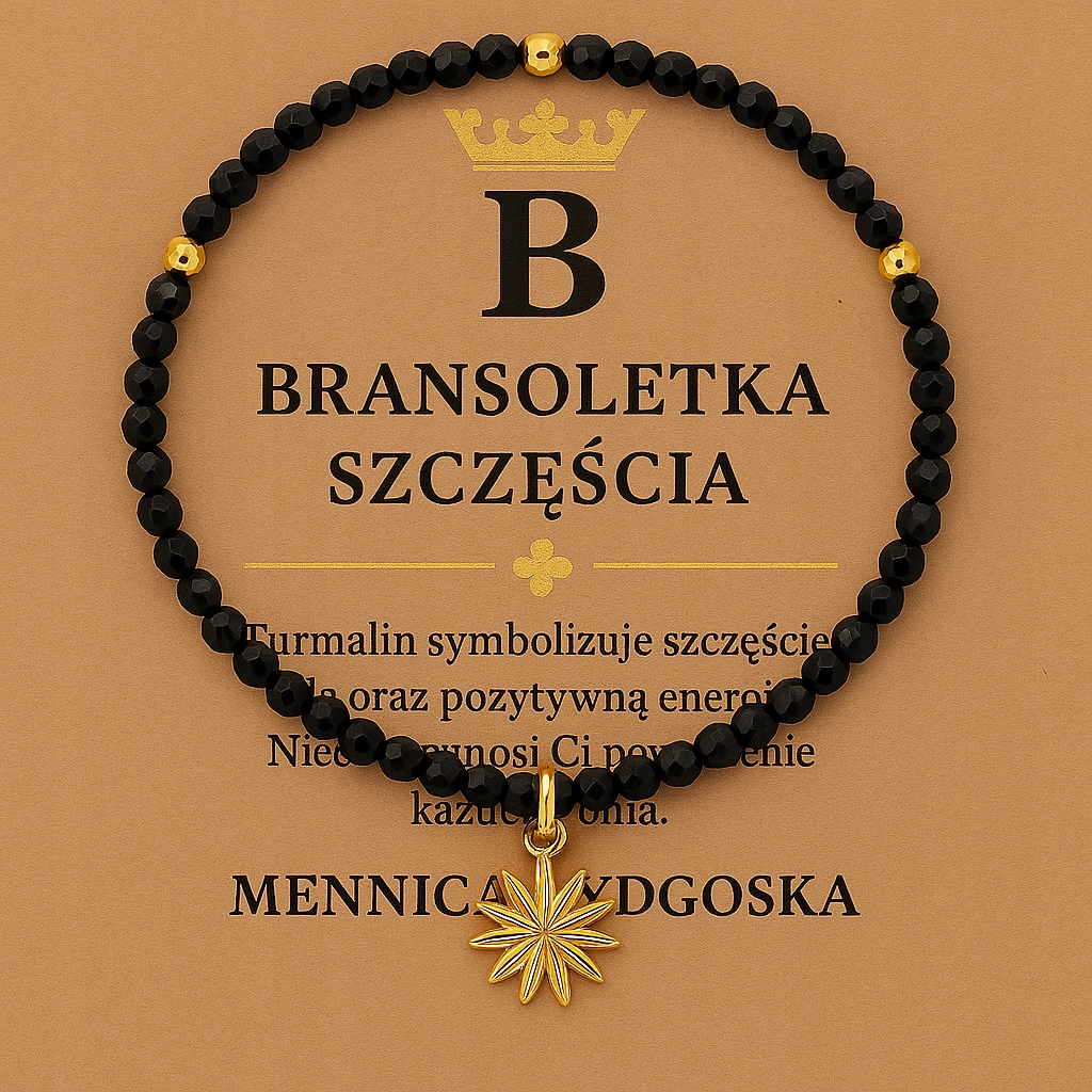 Srebrna bransoletka damska czarny turmalin słońce srebro 925 pozłacane