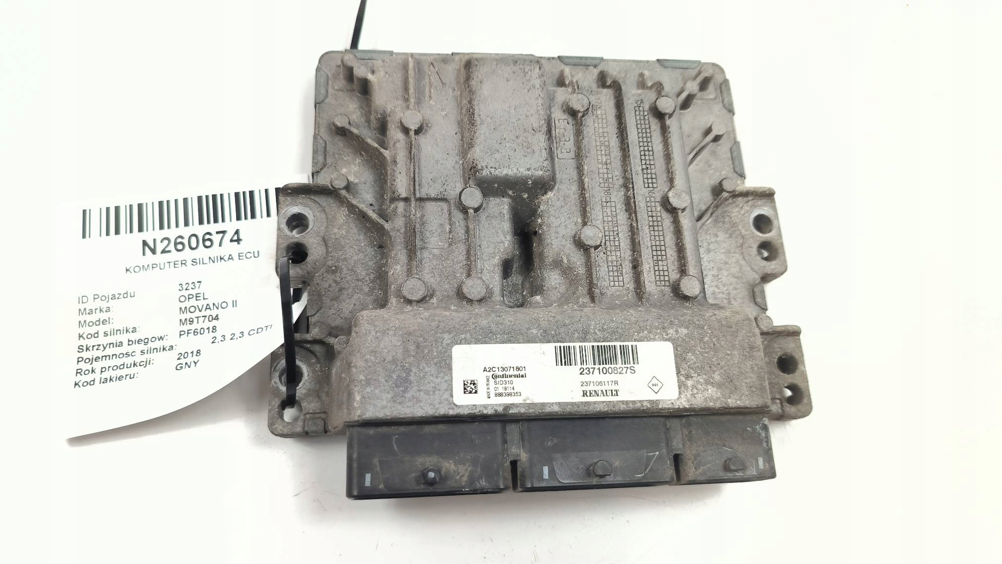 computer Motore ECU 237100827S 2.3 CDTI OPEL MOVANO II