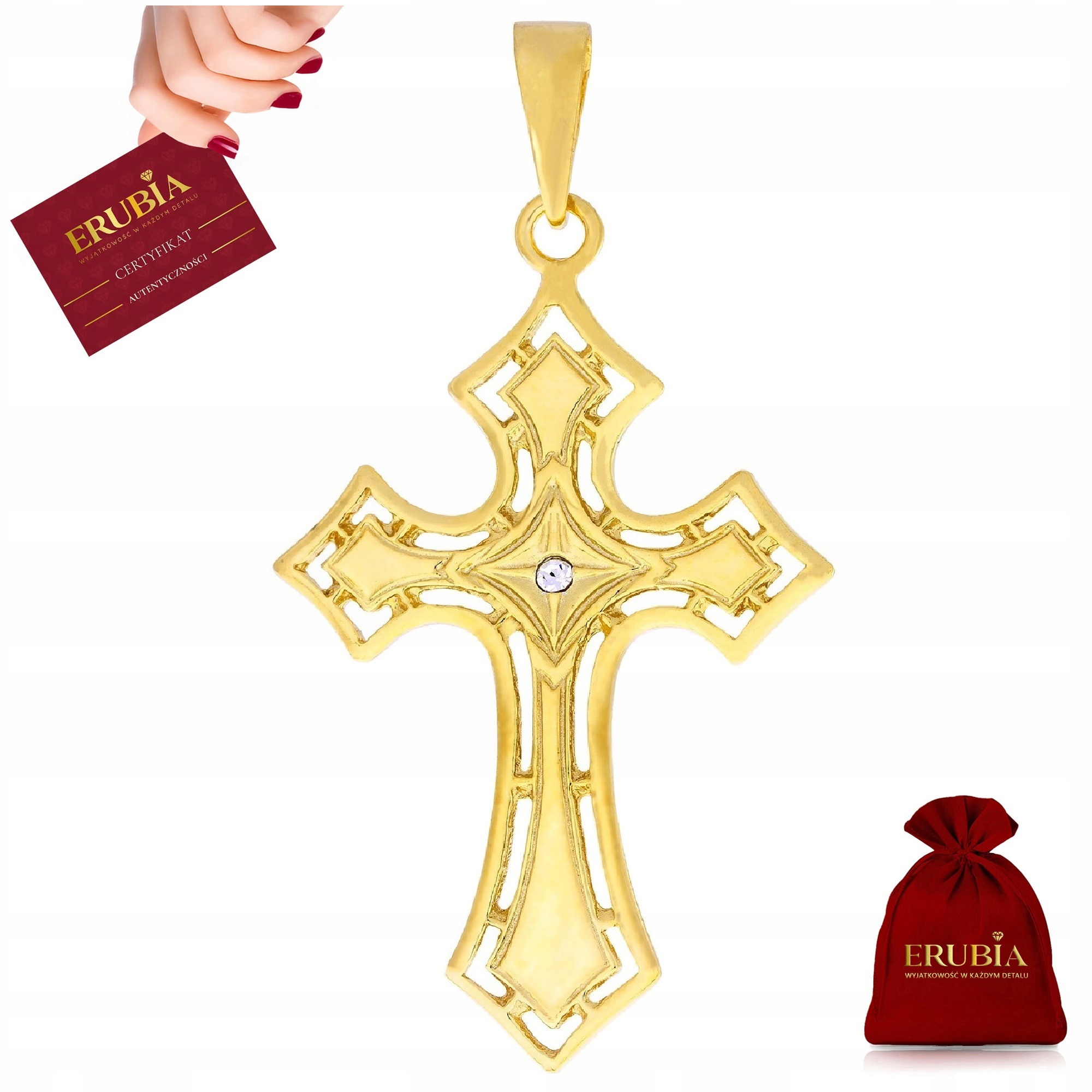 Elegantní Mužský Zlatý Ažurový Křížek, Velký, Stříbro Pozlacené, Ryzost 925