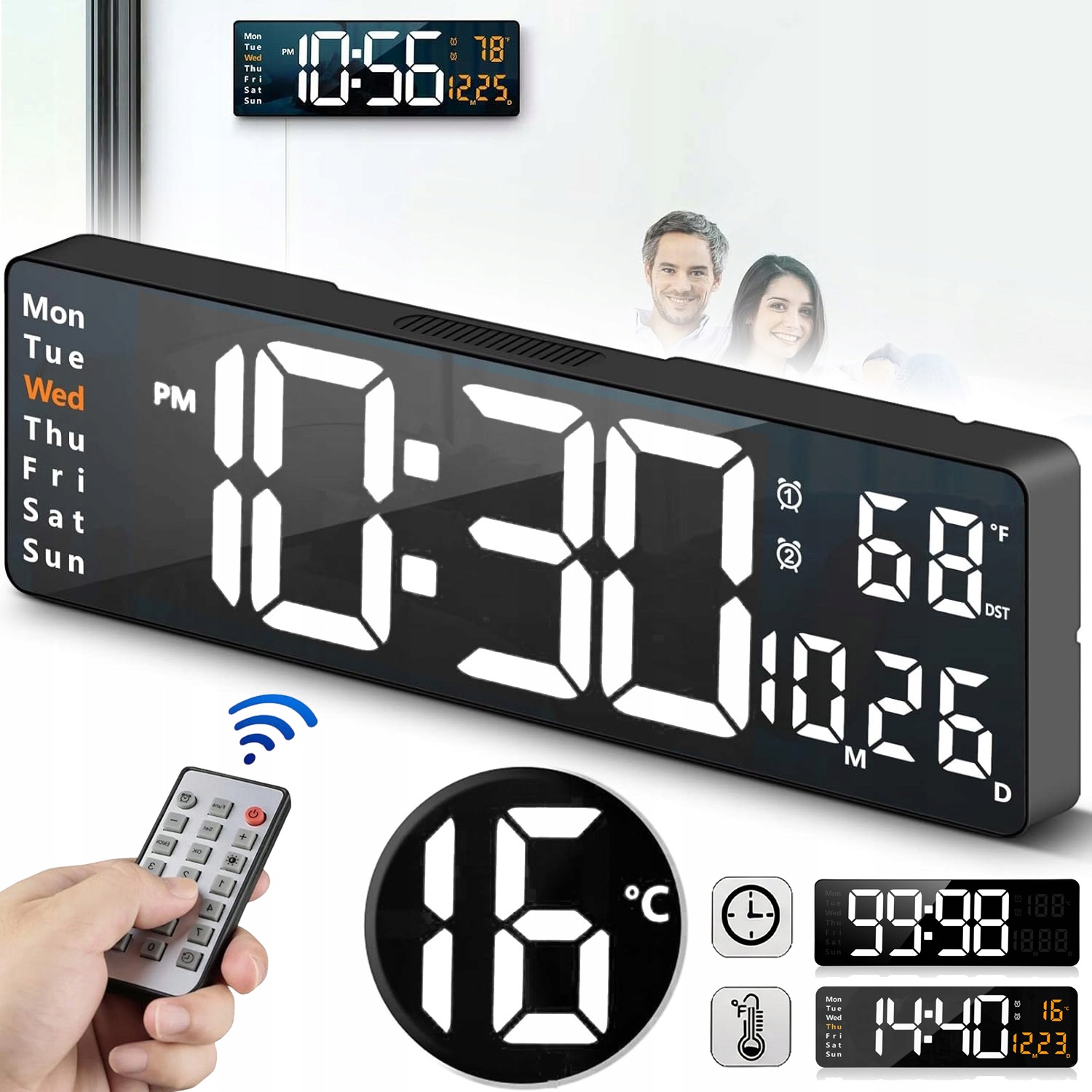 Digitální Hodinky Elektronický Teploměr Hodinový Budík LCD 16 Palců