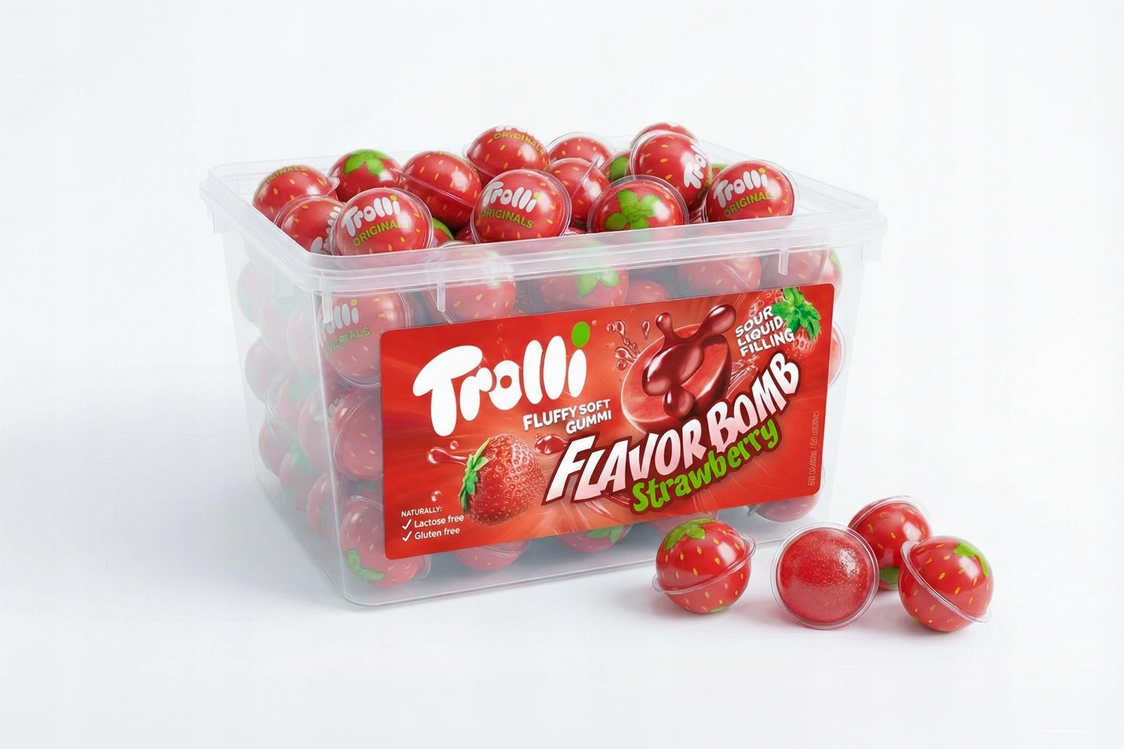 Levně Trolli Želé Bonbony Strawberry Jahodové Flavor Bomb 60 ks