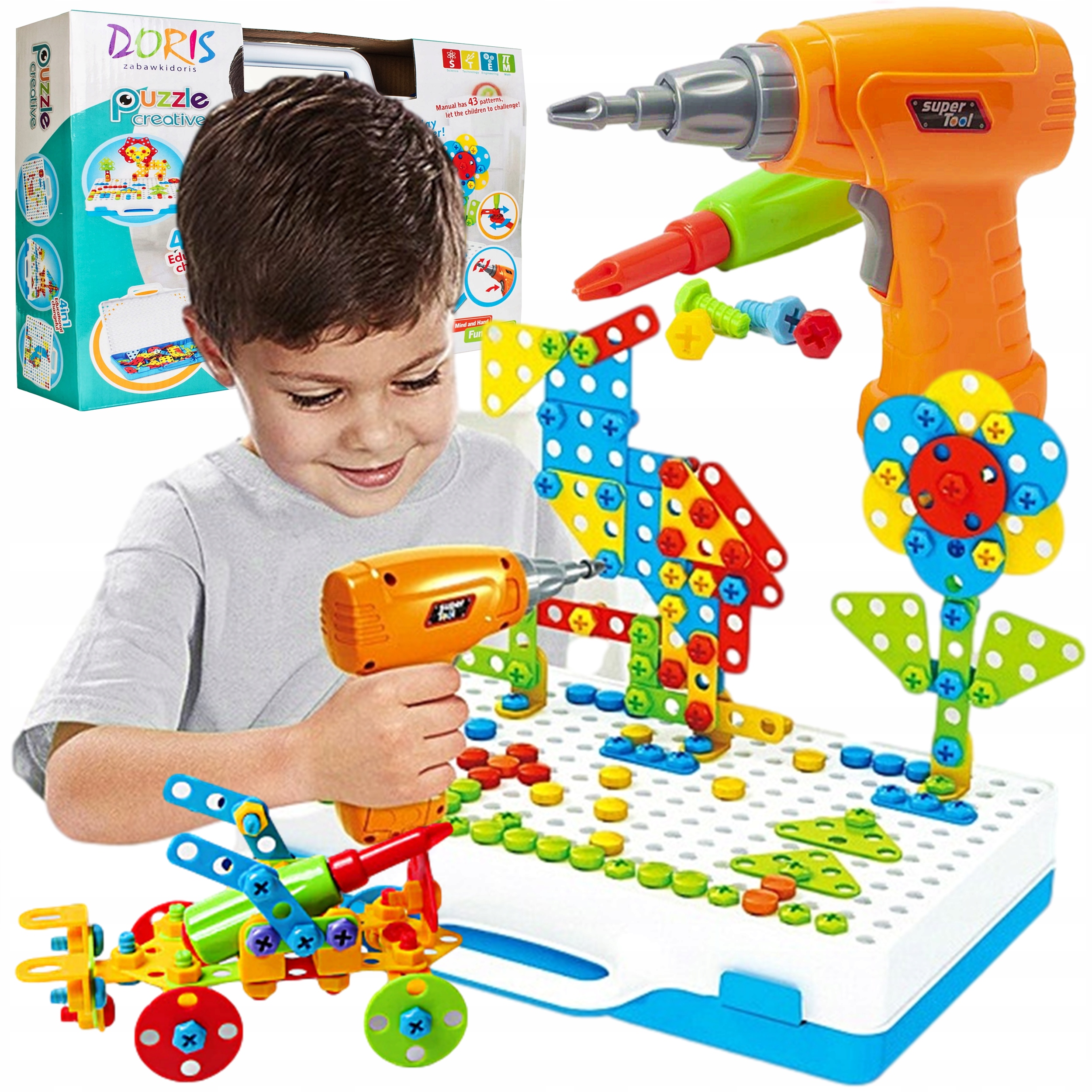 KLOCKI KONSTRUKCYJNE WKRĘTARKA ŚRUBKI ZESTAW 237el