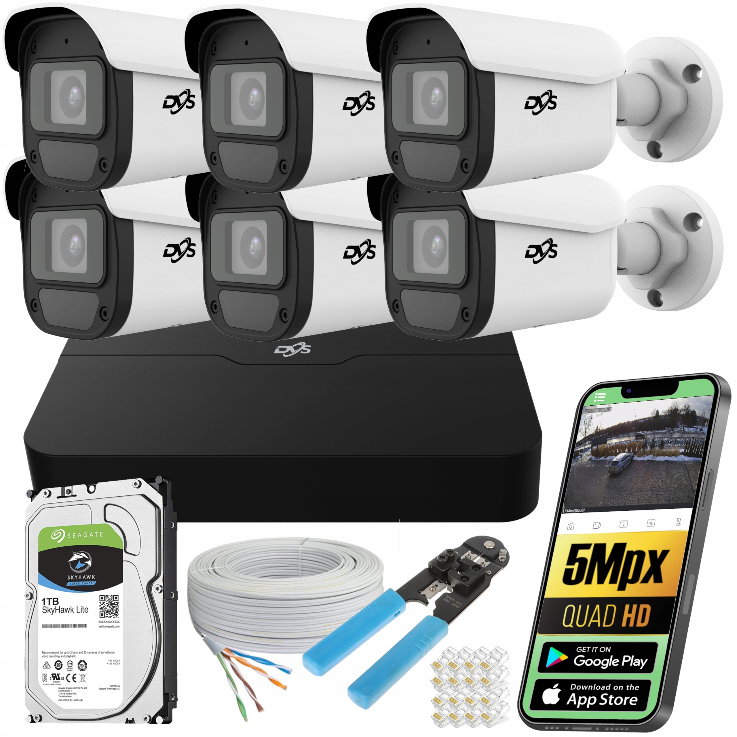 ZESTAW KAMER DO MONITORINGU IP 5MPX 2K ZEWNĘTRZNE METALOWE POE Z DYSKIEM