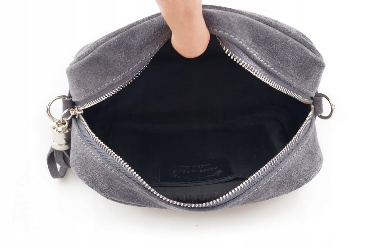 TOREBKA zamszowa listonoszka z suwakiem BEŻOWA Wzór dominujący bez wzoru