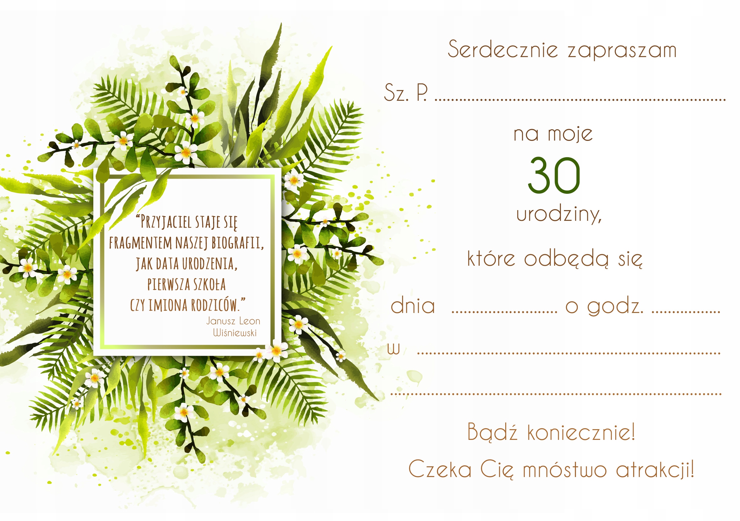 ZAPROSZENIE ZAPROSZENIA URODZINY NA 30 stke Lux Rodzaj urodziny