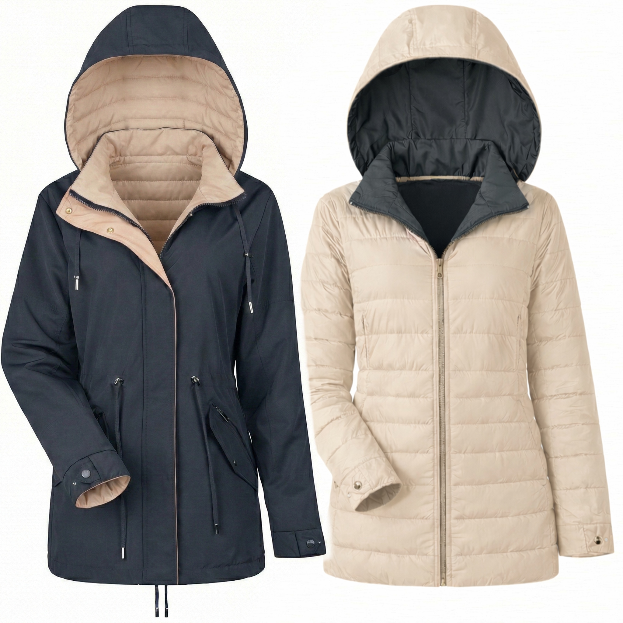 Oboustranná dámská Jarní bunda Parka 3 Barvy Přechodová M