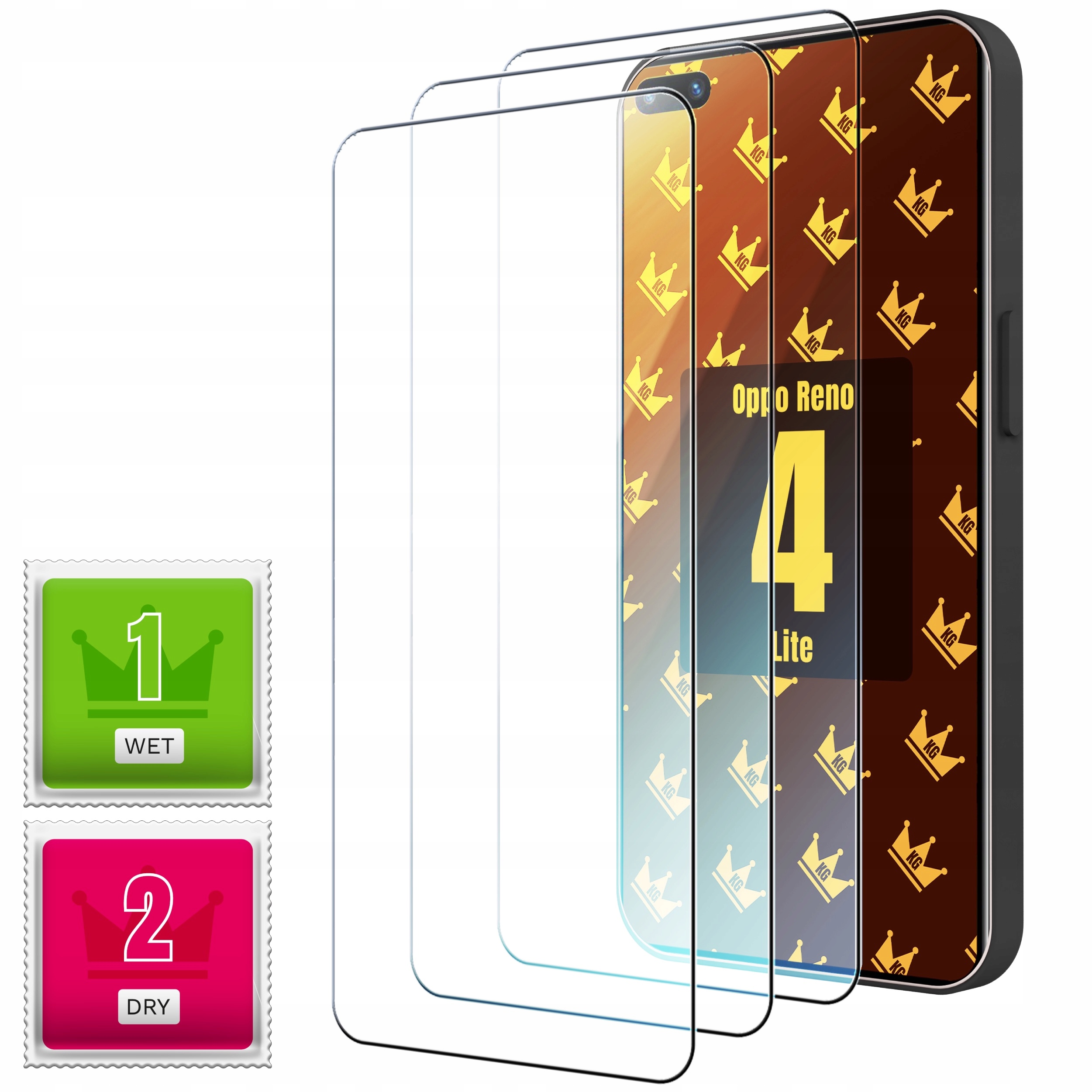 3-PAK Szkło Hartowane do Oppo Reno 4 Lite (9H, płaskie 2.5D, ochronne)