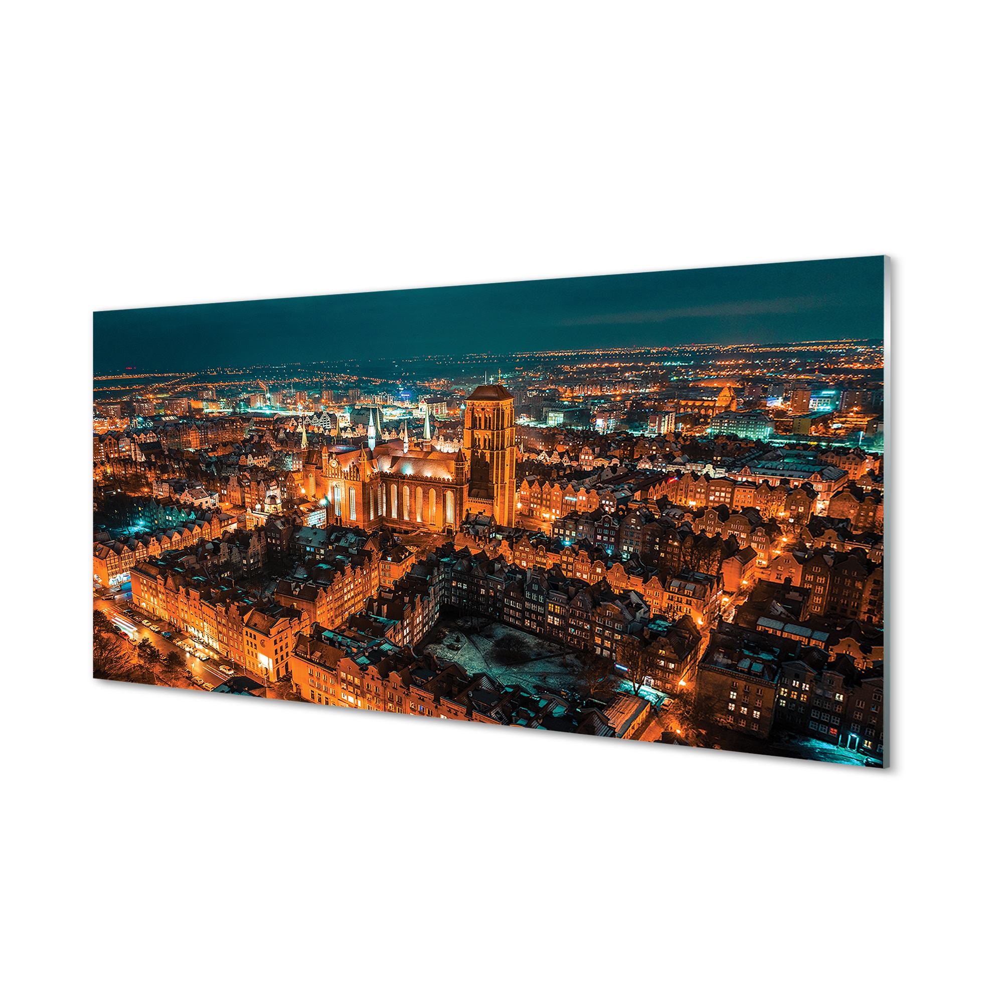 Akrylový obraz Gdaňsk Panorama noc kostel 100x50