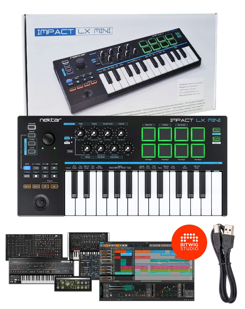 Nektar Impact LX Mini MIDI Usb kontrolní klávesnice 25 kláves Bitwig