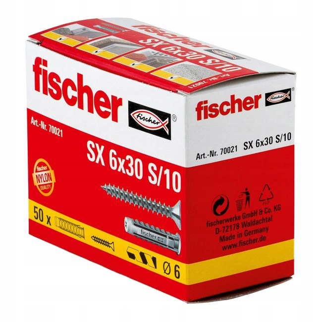

Kołki rozporowe Fischer Sx 6 x 30 mm z wkrętem