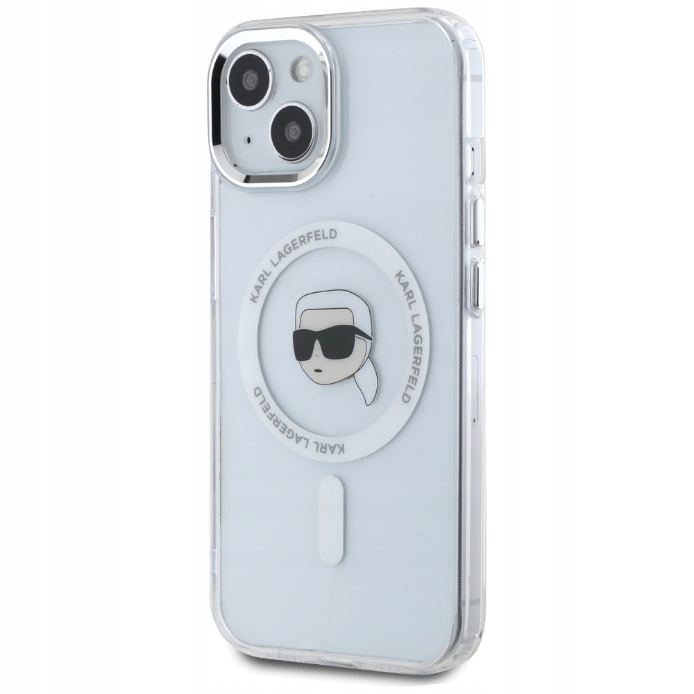 Etui Karl Lagerfeld IML Metal Karl Head MagSafe do iPhone 15 biały Karl