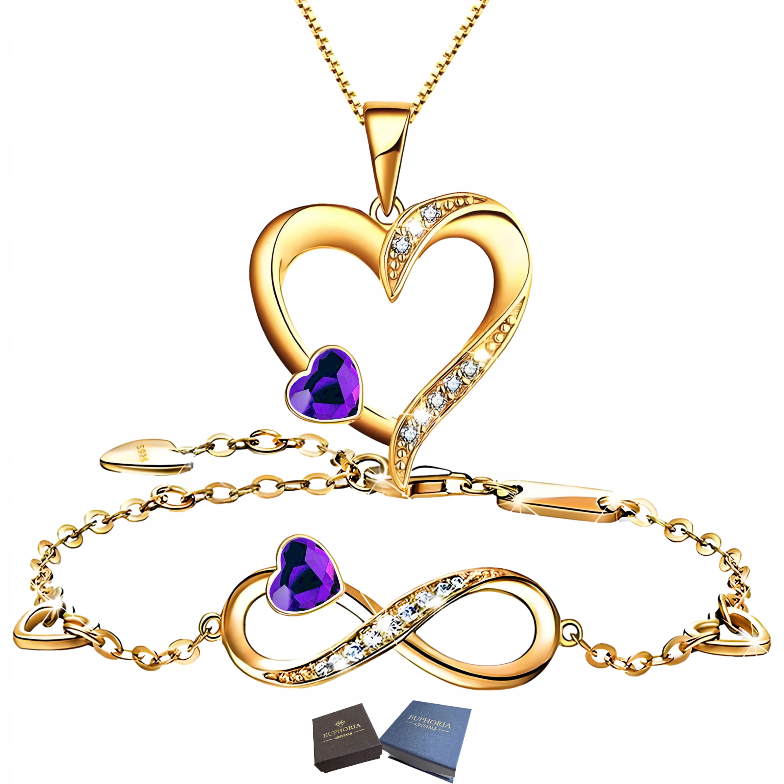 Zlatý komplet Náramek a náhrdelník Srdce Stříbro 925 jako Dárek Pozlacený