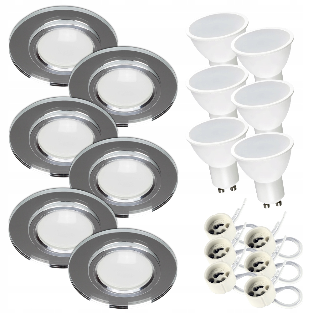 6x Oczko Oprawa halogenowa szklana Lustro żarówka Led GU10 7W neutralna
