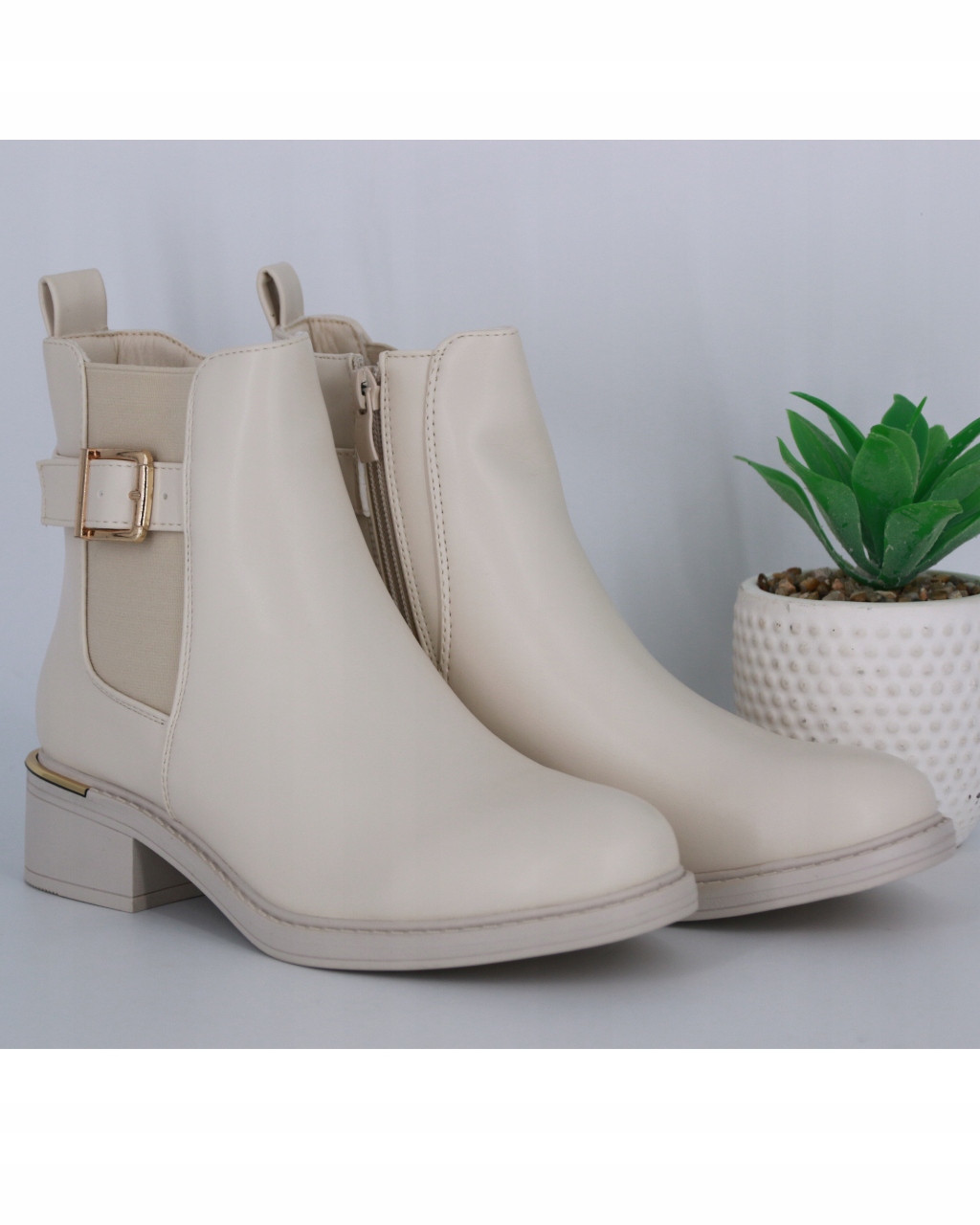 JASNE BEŻOWE BOTKI SKÓRZANE WIOSENNE BUTY DAMSKIE ZE SPRZĄCZKĄ 39 Marka inna