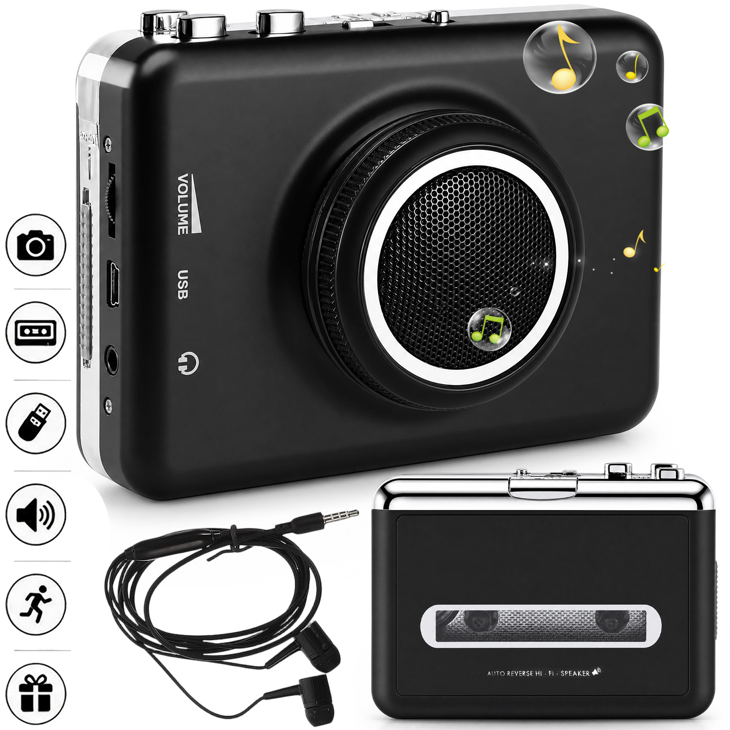 Převodník Pásky Na MP3 Stereo Přenosný Kazetový Přehrávač Ideální Dárek