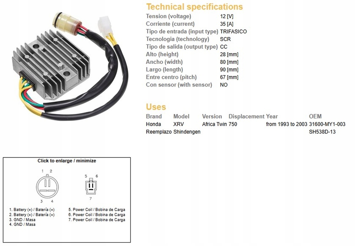 Regulátor Napätia Pre Honda Xrv 750 Africa Twin 93-03 (35A) 31600-MY1-003