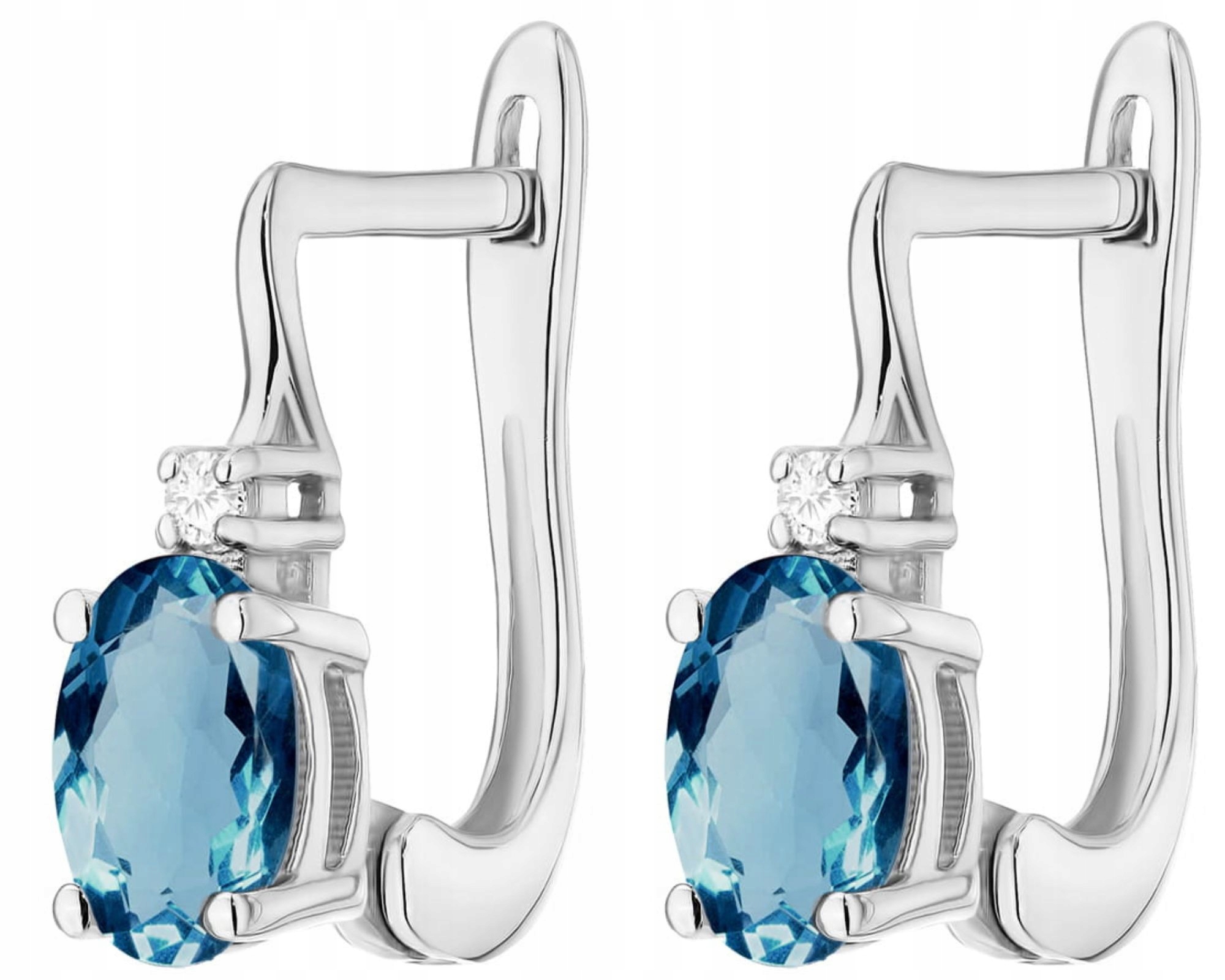 Bílé Zlaté Náušnice S Briliantem A Topazem London Blue Anglické Zapínání