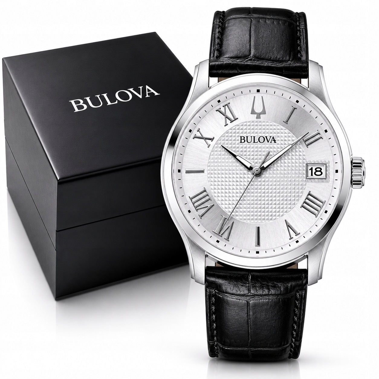 Zegarek Męski Bulova Wilton 96B388 Garniturowy Na Czarnym Pasku Klasyczny
