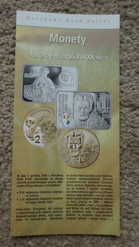 Folder 20 zł 2006,ALEKSANDER GIERYMSKI,stan I