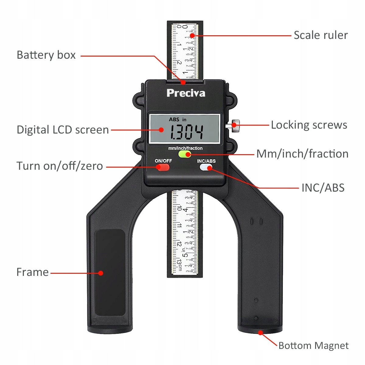 PRECIVA Cyfrowy Głębokościomierz Wysokościomierz LCD 80mm Dokładność 0,10mm — miniatura 2