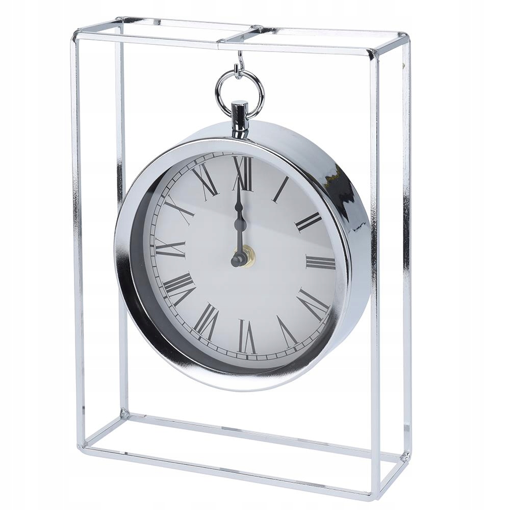 

Zegar stołowy metalowy srebrny na Komodę 25 cm