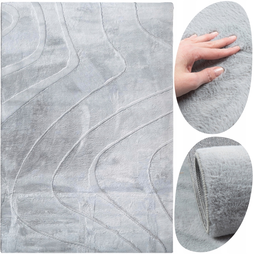 Dywan Rabbit Miękki Puszysty Do Salonu Sypialni 80x150 Jasny Szary Futerko