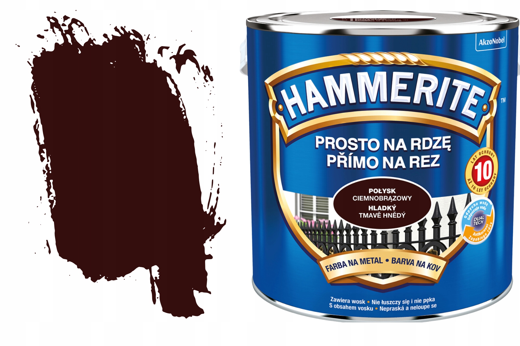 Wydajna Farba do Metalu Drewna Antykorozyjna Na Rdzę Ciemnobrąz Połysk2,5L