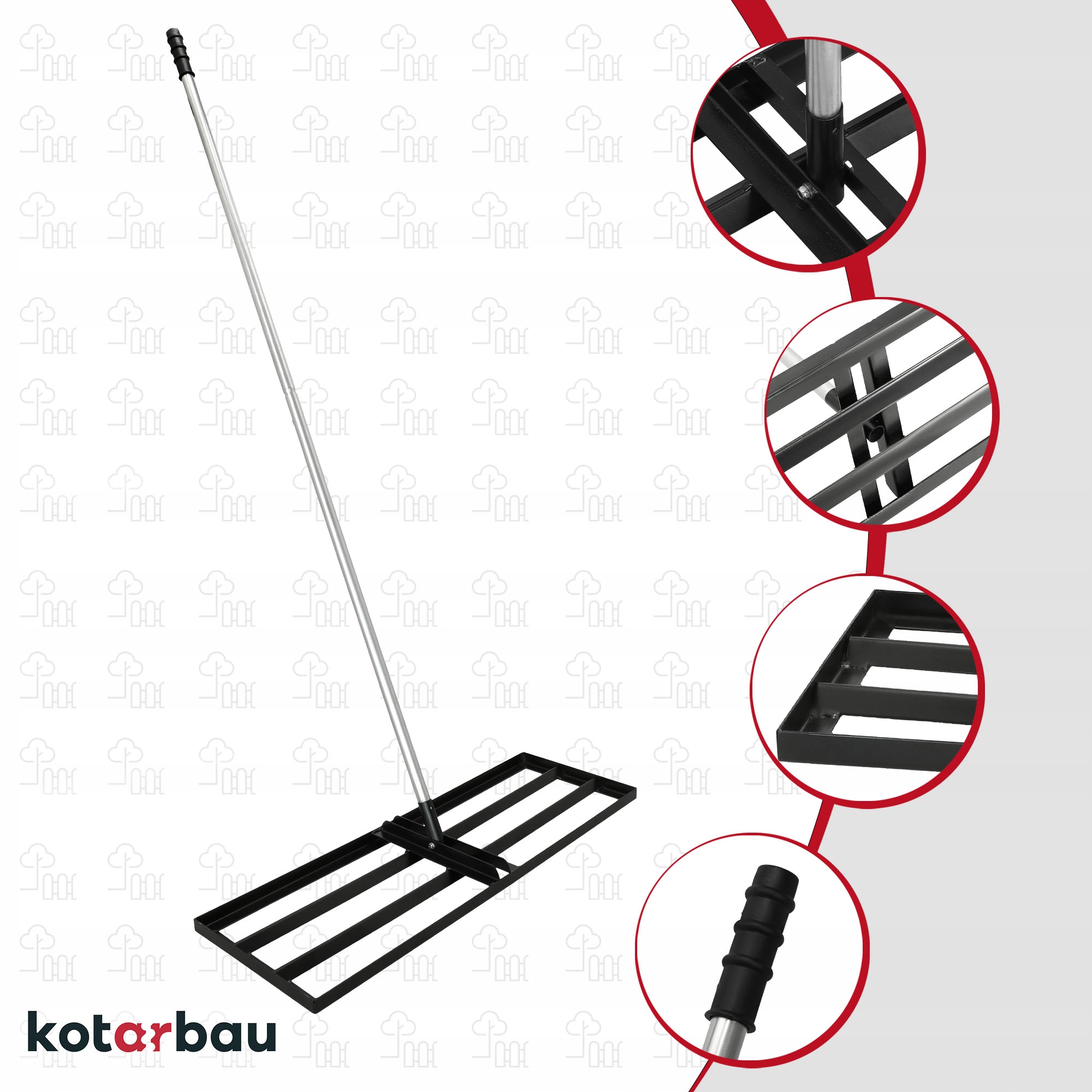 NIWELATOR RĘCZNY STALOWY DO TERENU TRAWNIKA KRETOWISK RÓWNIARKA TRZON 90x30 Długość narzędzia 175 cm