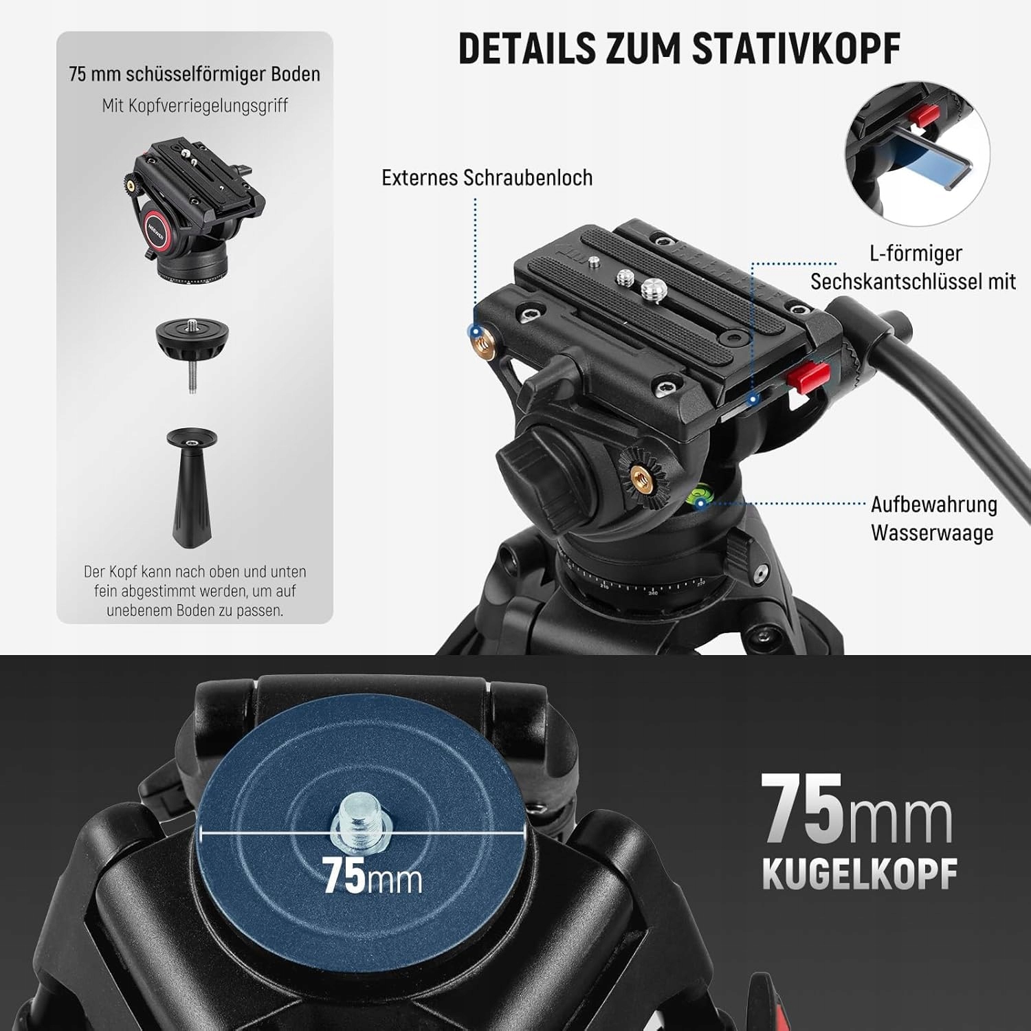 NEEWER Profesjonalny Statyw Wideo 188cm z Głowicą Płynową do DSLR i Gimbali — miniatura 7
