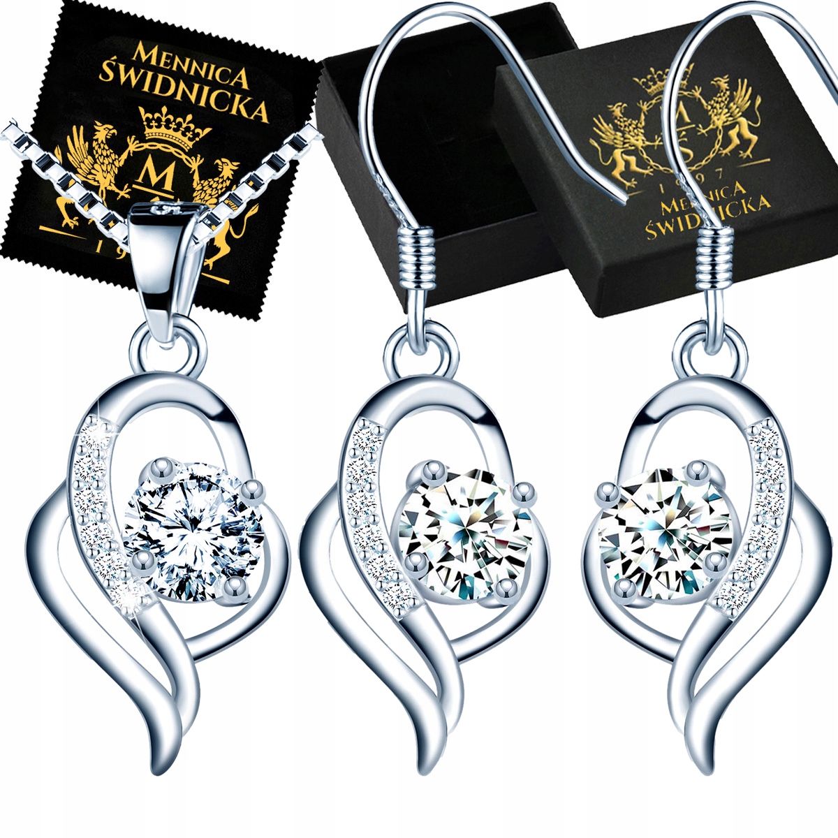 Stříbrná Sada Šperků Stříbro 925 Náušnice a Náhrdelník se Zirkony