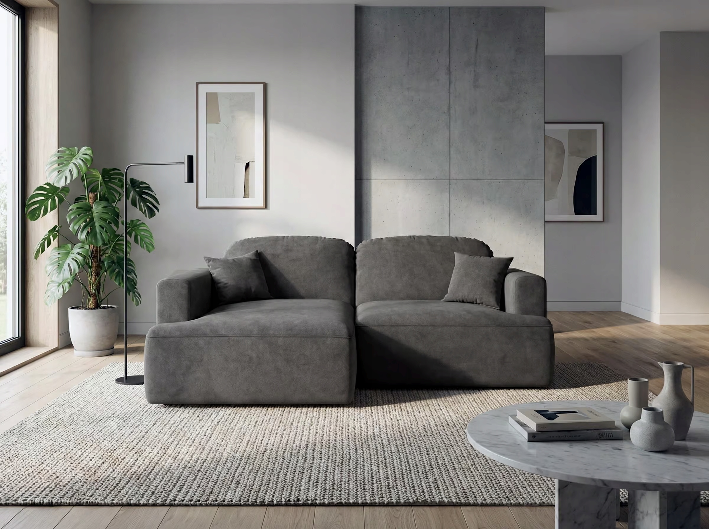 Rohová Sedací Souprava s funkcí spaní Sunny levá s úložným prostorem na povlečení tmavě šedá