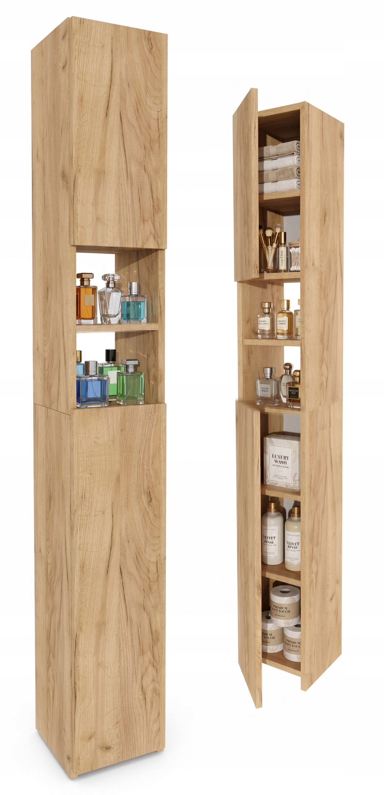 Koupelnová skříňka sloupek úzký 24 cm 172 cm uzamykatelná 7 polic Dub Craft