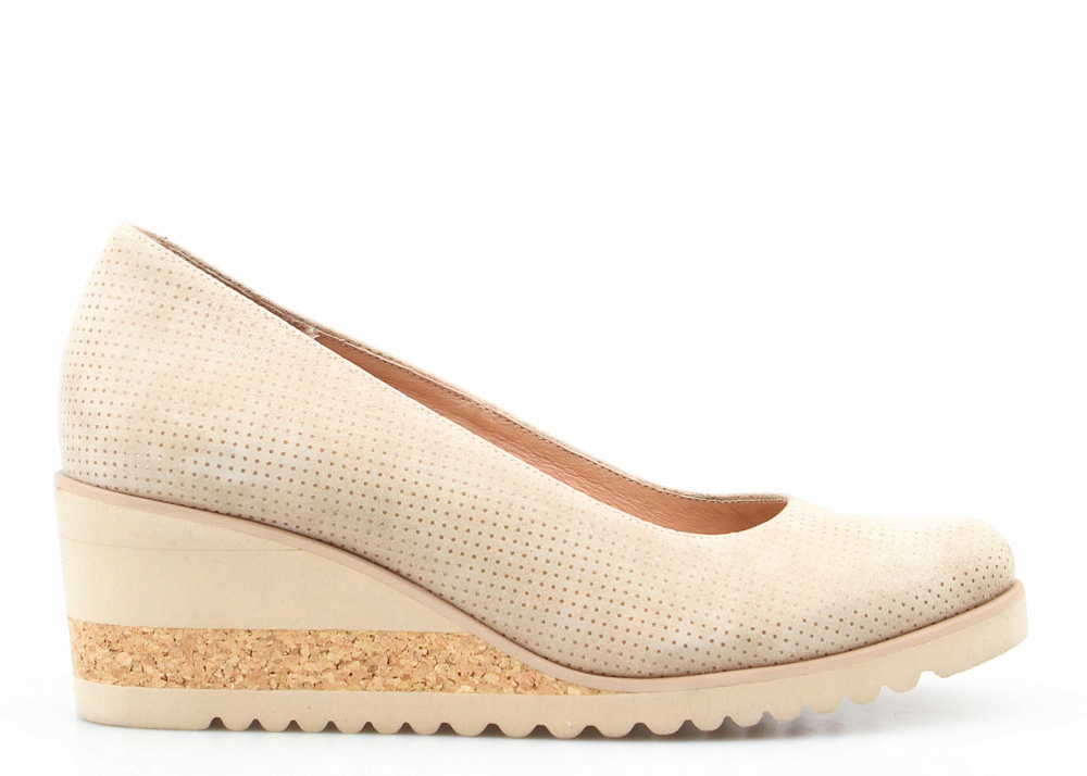 

Beżowe Baleriny Koturny Skórzane Sempre Wzorek 40