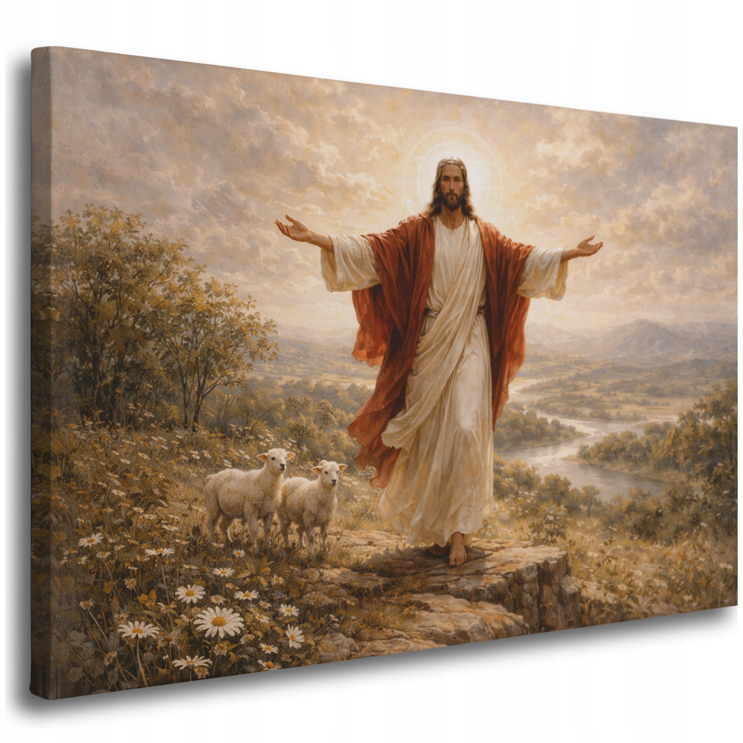 Obraz Religijny do Salonu Krajobraz Jezus 40x60 CM Obrazy Płótnie na Ścianę