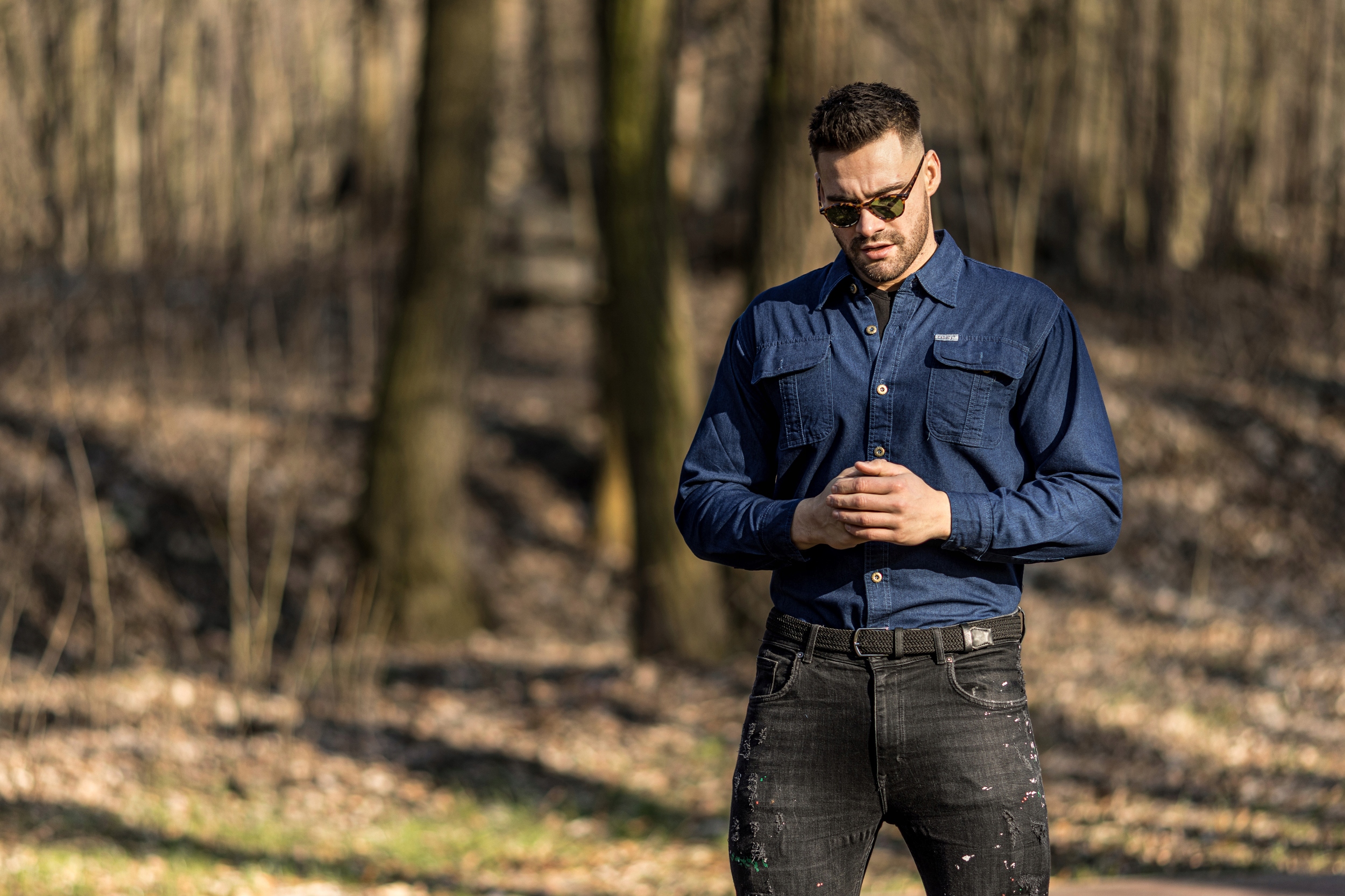 KOSZULA MĘSKA JEANSOWA - BAWEŁNIANA - No2 - L Materiał dominujący bawełna