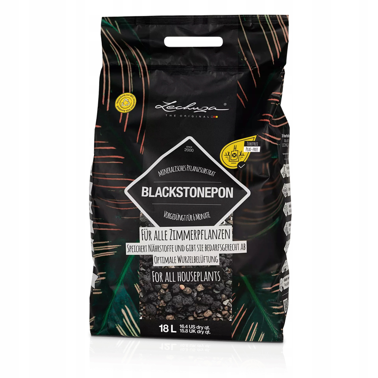 Substrát Lechuza Blackstonepon 18 l Substrát s hnojivem pro pokojové rostliny