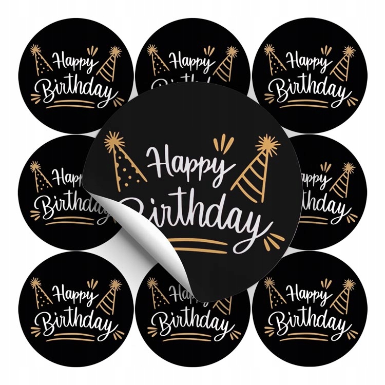 

Naklejki Ozdbone 10 sztuk Happy Birthday czarna