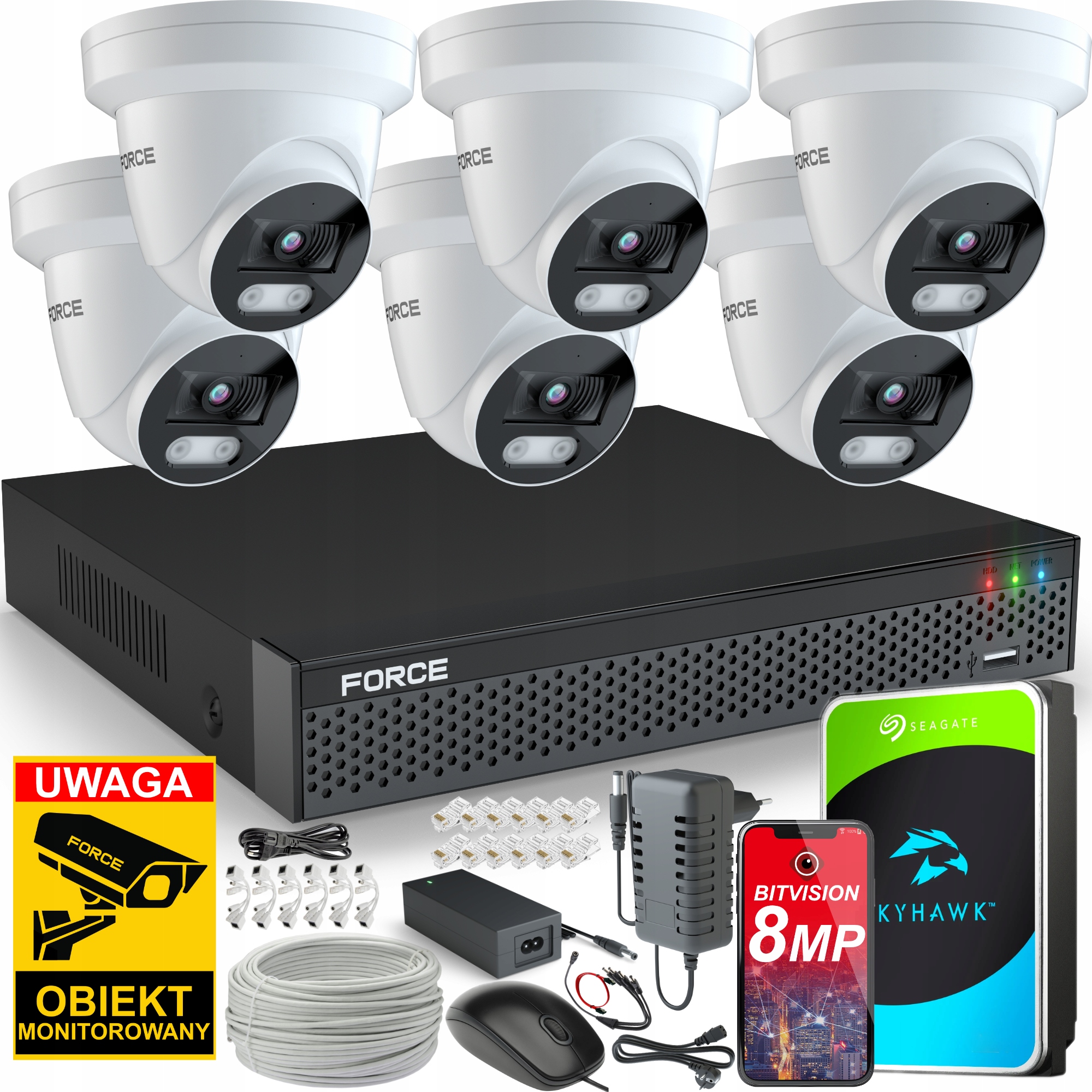 Force Monitorovací sada 6x Ip kamera 8MPx 4K Aplikace Disk 1T8