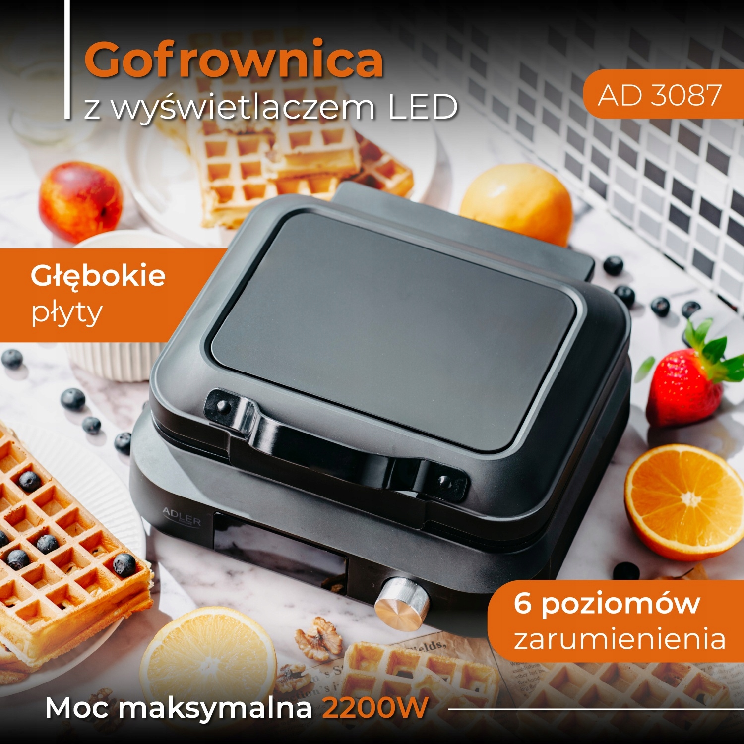 Gofrownica Adler AD 3087 z Wyświetlaczem LED i Automatycznym Timerem