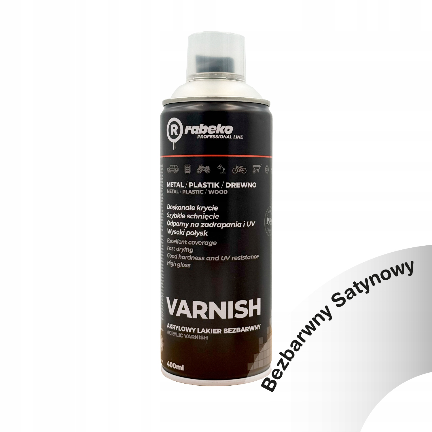 Lakier bezbarwny akrylowy w sprayu Rabeko Varnish 400ml Satyna