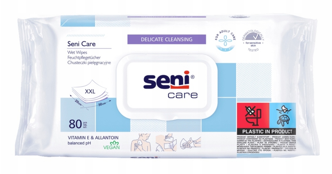 

Chusteczki nawilżane 30x20cm Seni Care XXL 80 szt.
