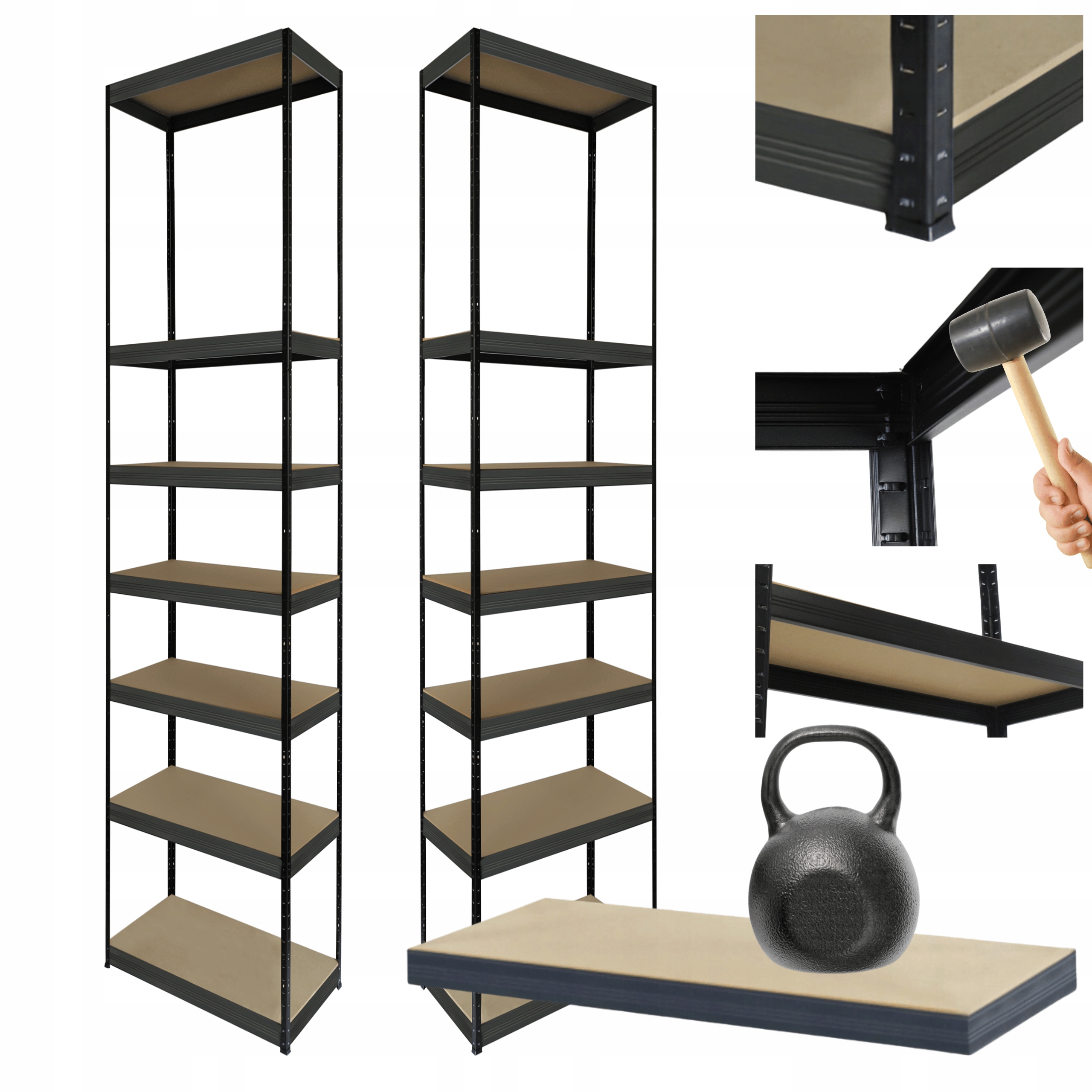 Kovový skladový regál Helios 270x35x35 cm 7Px175 kg 300TYS Komb