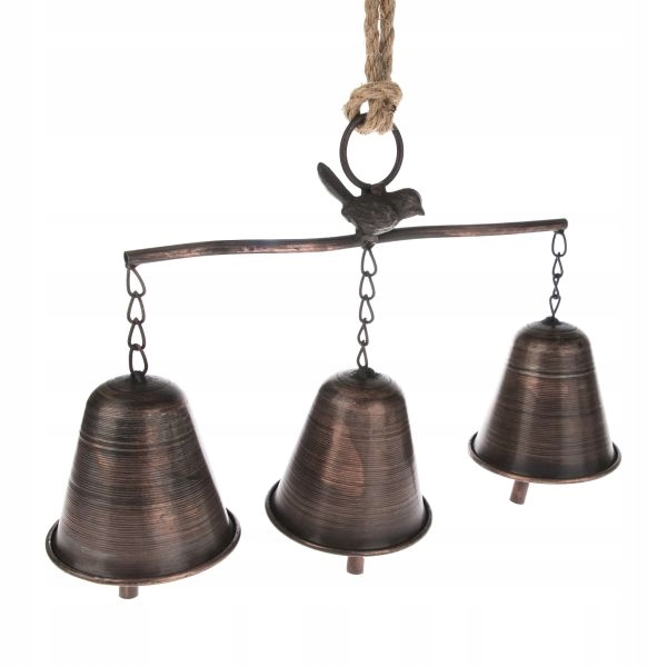 

3 Metalowe Dzwonki Na Sznurze Jutowym 28×9,5×20cm