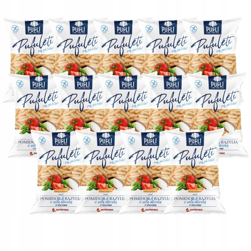 Eurosnack Chipsy Pufuleti Kukuřičné křupky Příchuť rajčat s Bazalka 80 g