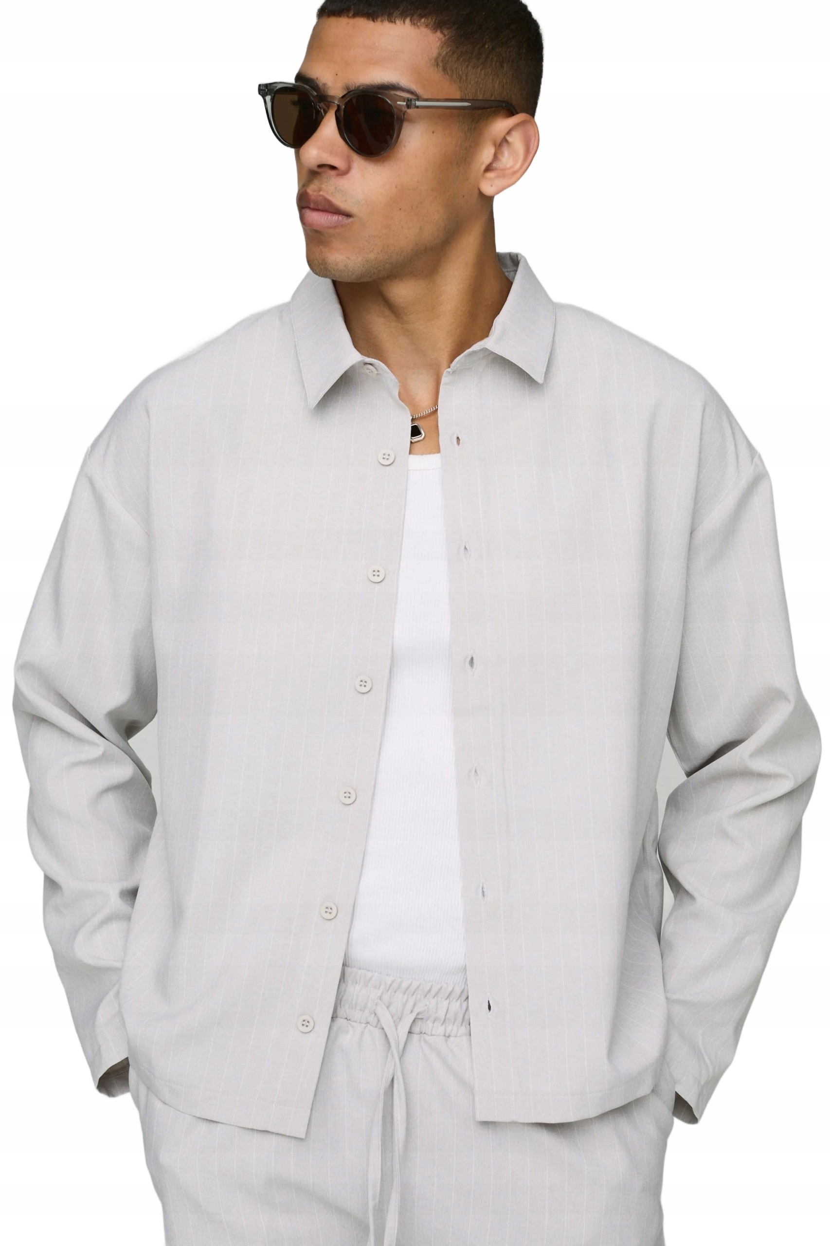 Boohooman Pánská Elegantní Slim Šedá Košile S Pruhy A Dlouhým Rukávem M Z3A