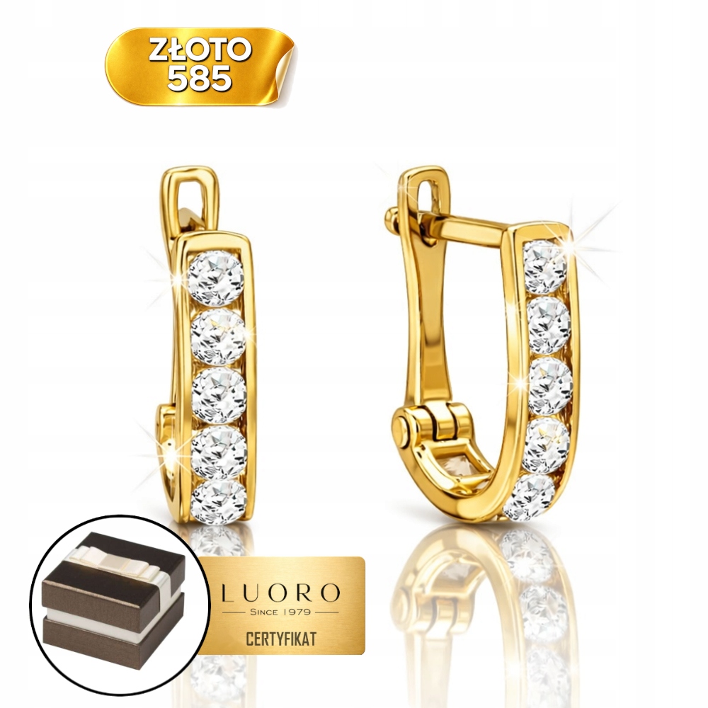 Náušnice Zlaté 585 14K Se Zirkony Bílé 1,3 CM Krabička Dárek