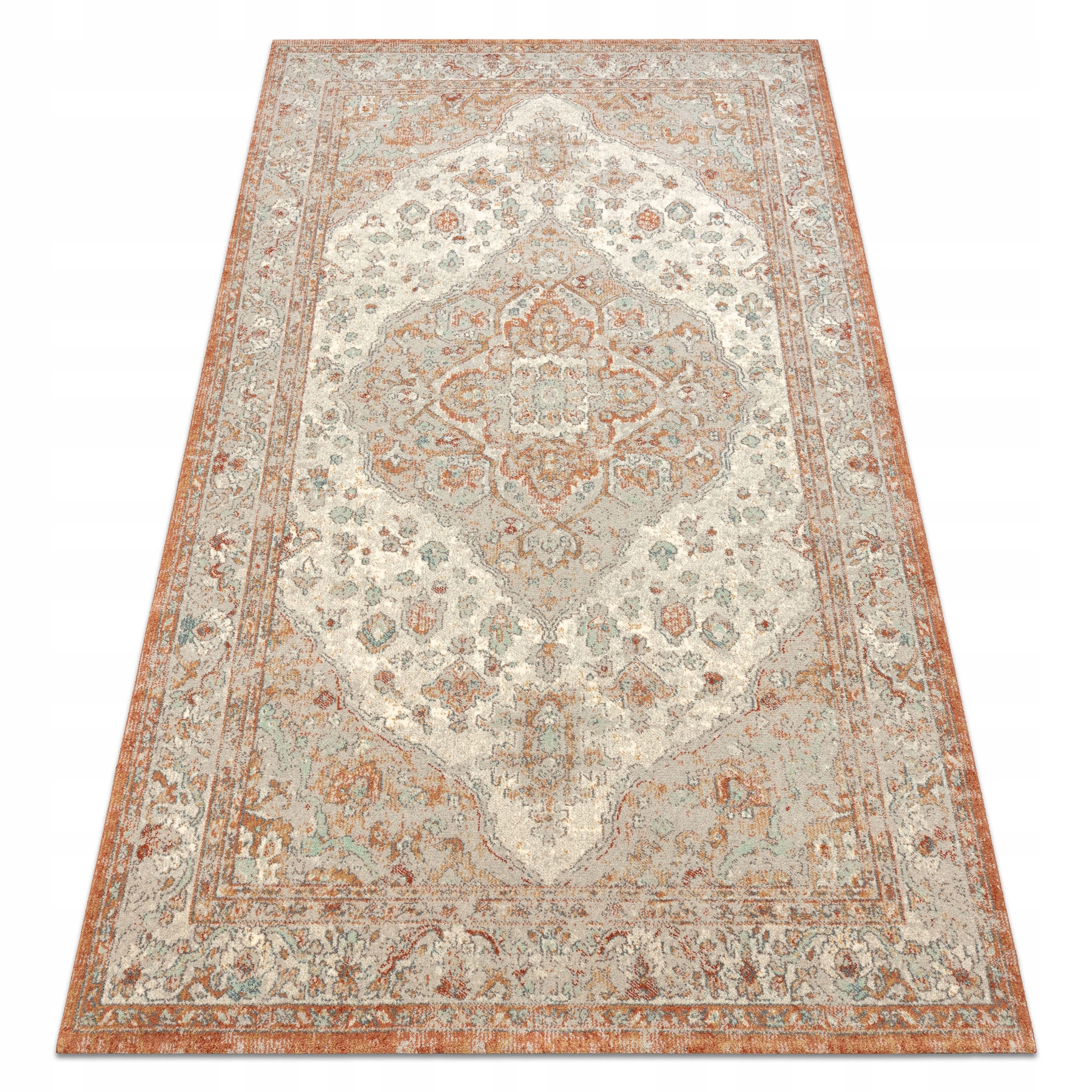 Dywan Salon wełniany Ornament rozeta Ramka Klasyczny terakota 135x200 cm