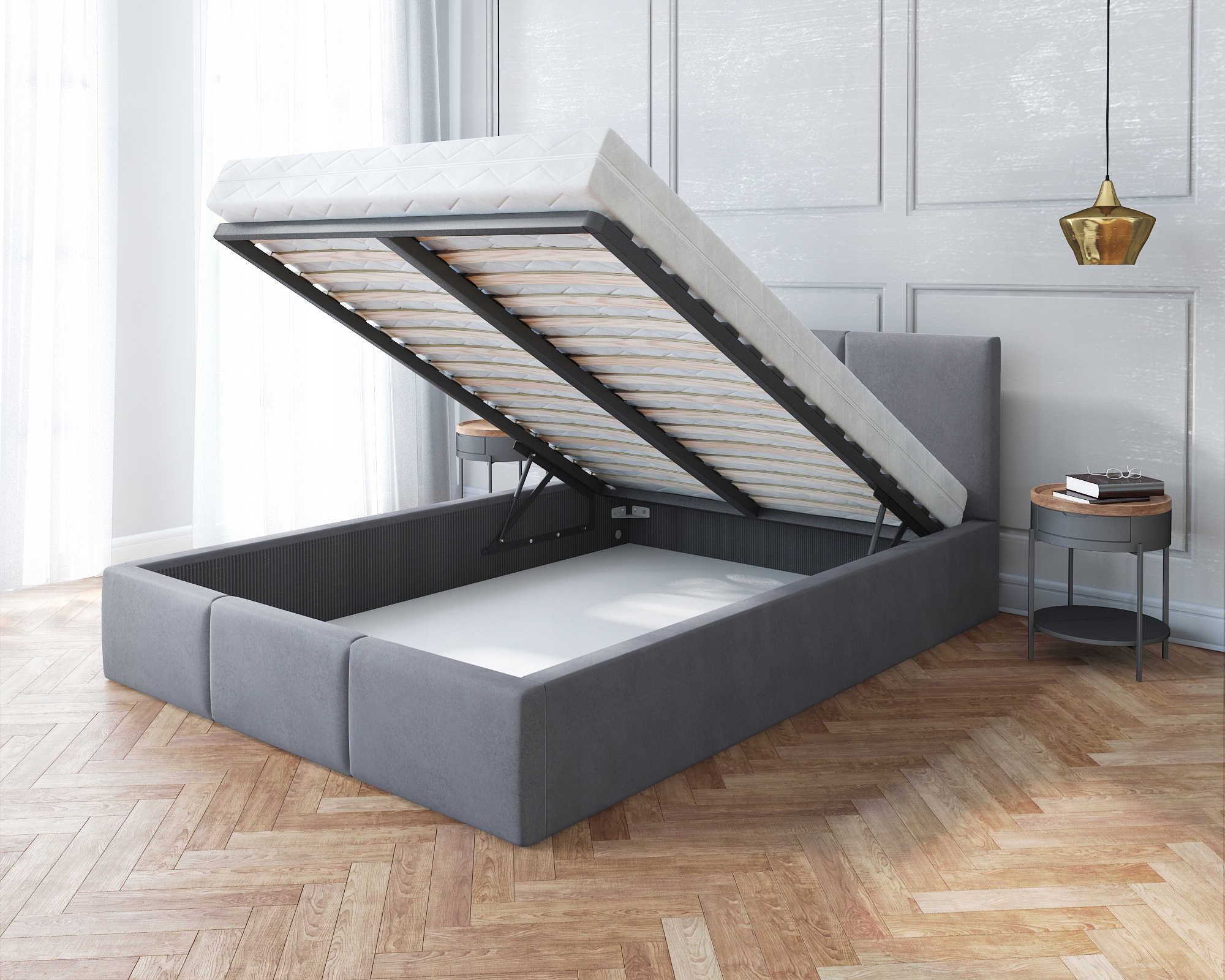 Čalouněná postel 180x200 kovová konstrukce matrace Amber