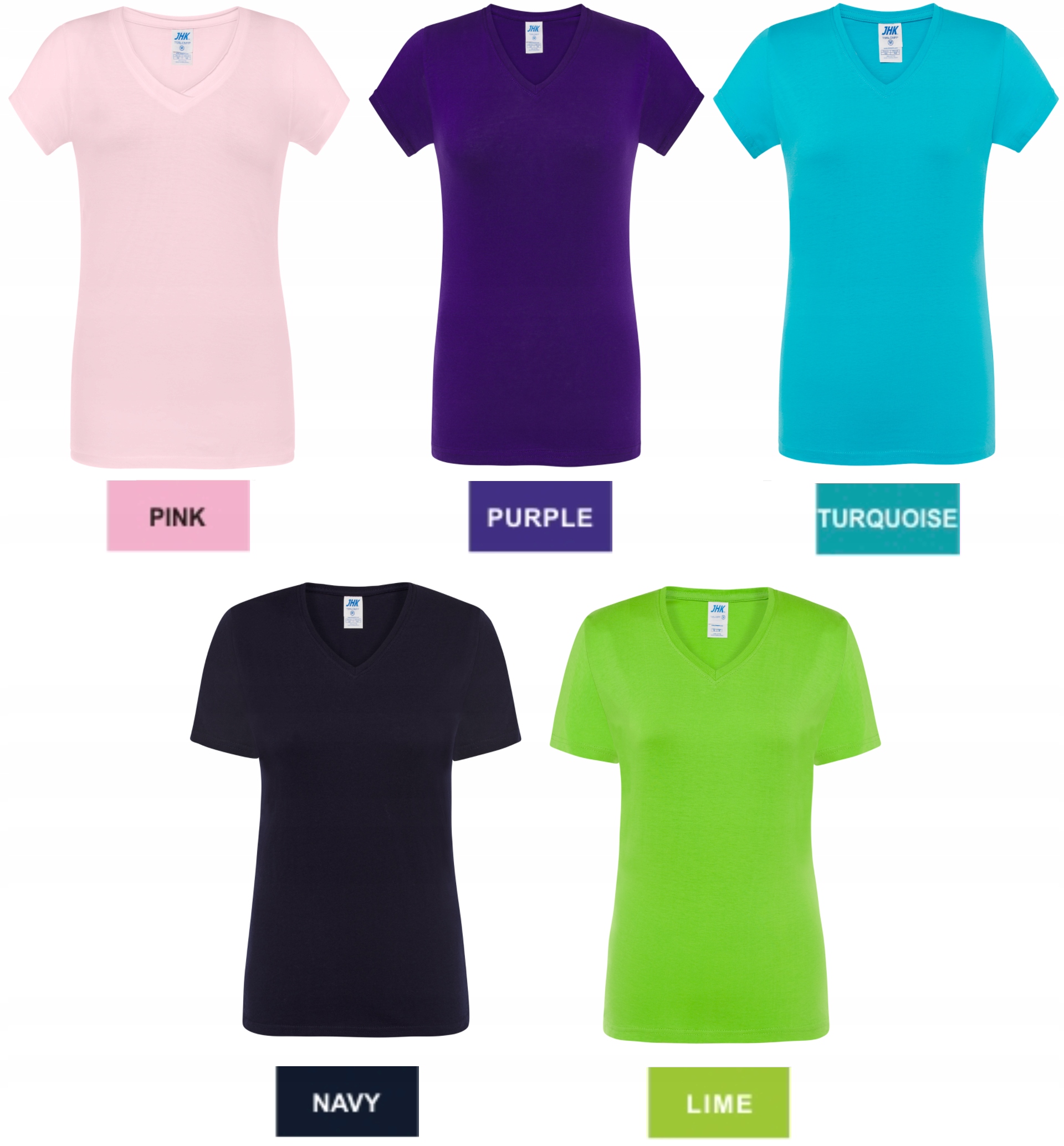 Bluzka dekolt w serek V-NECK 100% bawełna fuksja S Nazwa koloru producenta Fucsia